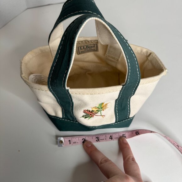 LL Bean Boat and Tote Mini Canvas Tote Bag Green Straps Leaf Embroidery 7C274 Co - Picture 11 of 11